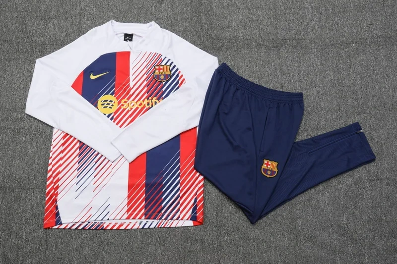 2023/2024 Barcelona Half-Pull Training Suit White Football Shirt 1:1 Thai Quality Set