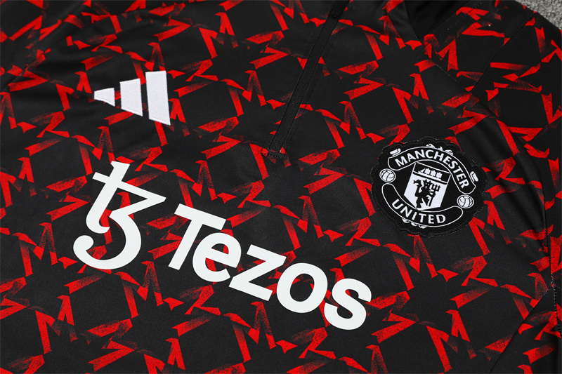 2024/2025 Manchester United Half-Pull Training Wear Red and black Football Shirt Kids Size