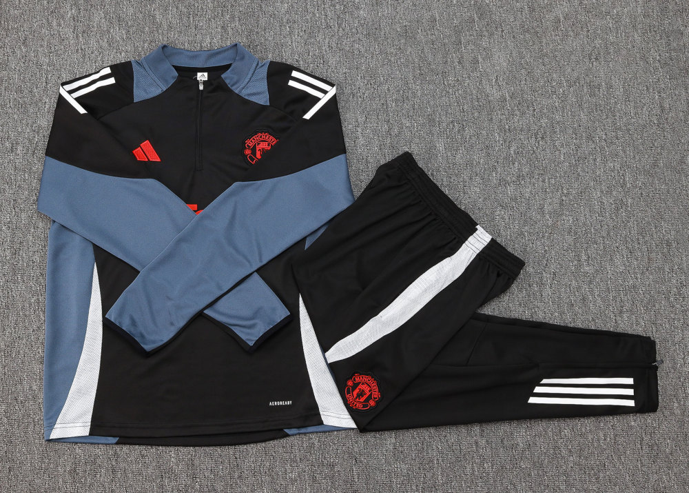 2024/2025 Manchester United Half-Pull Training Wear Black Football Shirt Kids Size