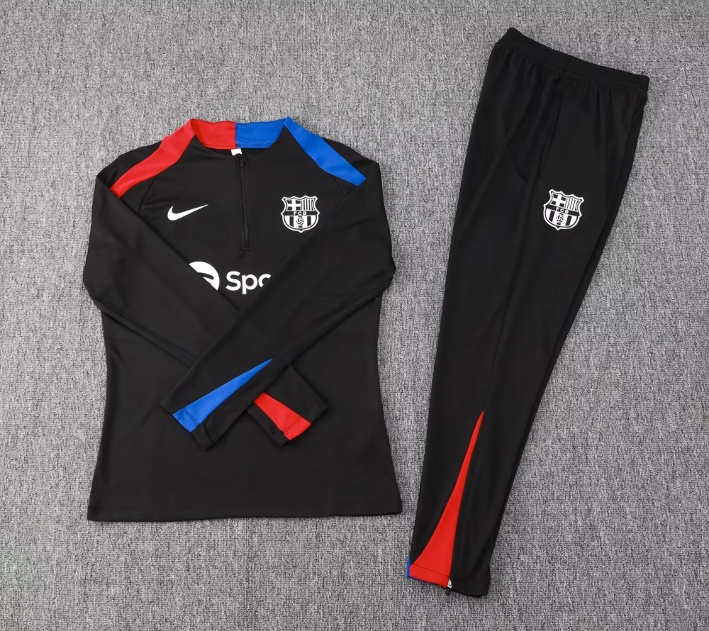 2024/2025 Barcelona Half-Pull Training Suit Black Football Shirt 1:1 Thai Quality Set