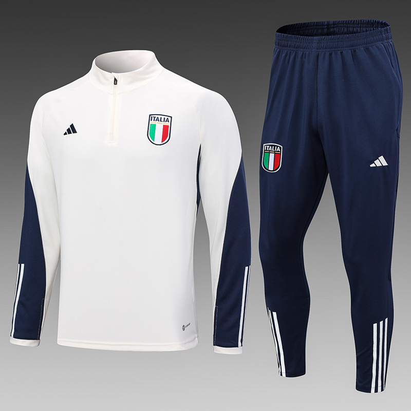 2023 Italy Half-Pull Training Suit Off White Football Shirt 1:1 Thai Quality Set