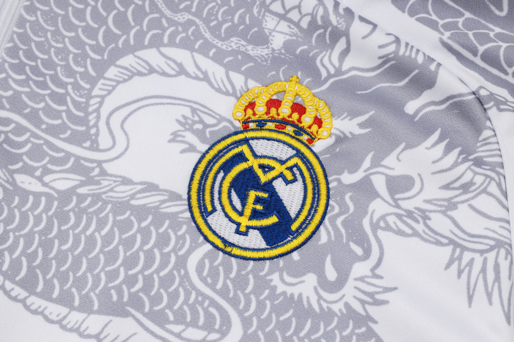 2024/2025 Real Madrid Half-Pull Training Wear White Football Shirt Kids Size