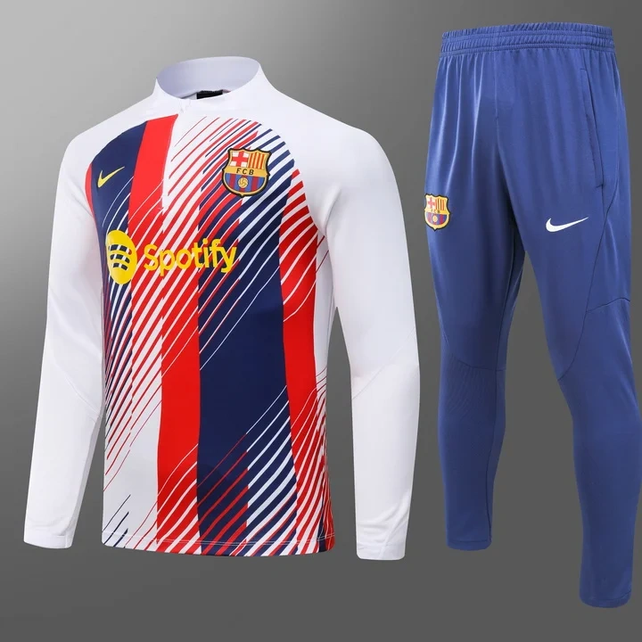 2023/2024 Barcelona Half-Pull Training Suit White Football Shirt 1:1 Thai Quality Set