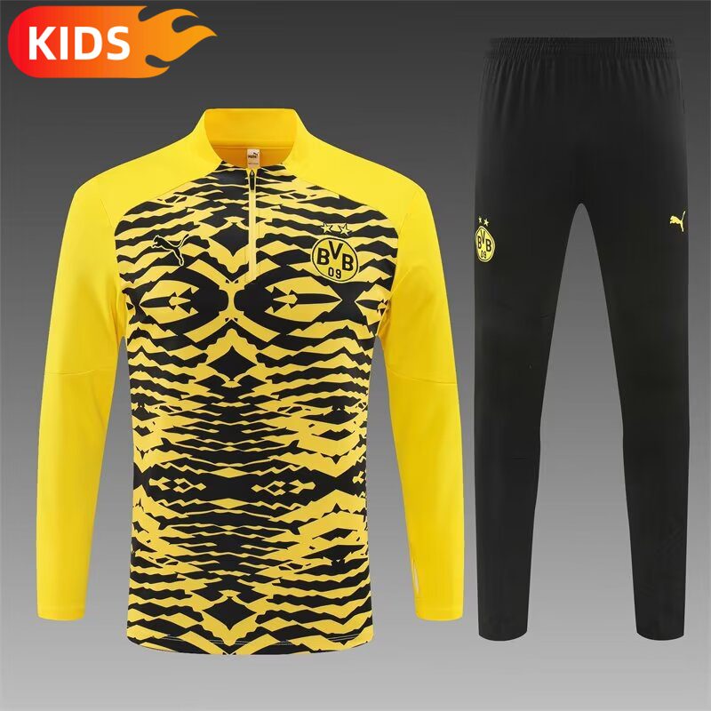 2024/2025 Dortmund Half-Pull Training Wear Yellow Football Shirt Kids Size