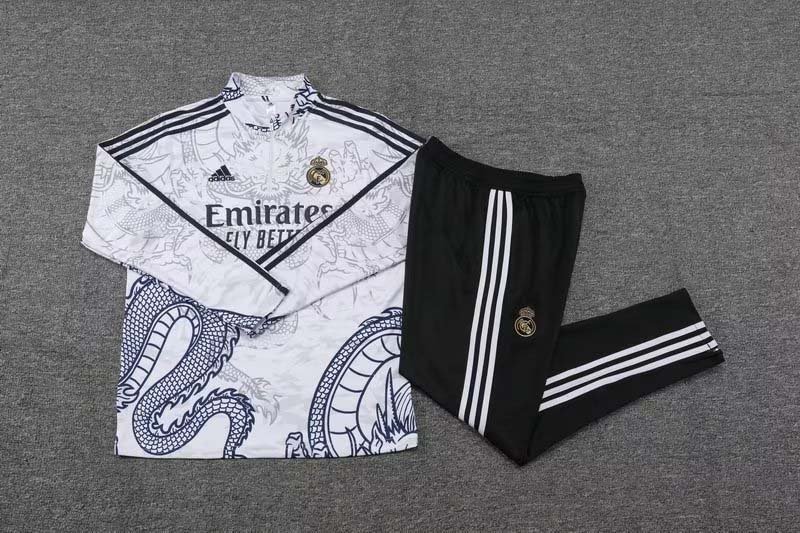 2023/2024 Real Madrid Half-Pull Training Suit White Football Shirt 1:1 Thai Quality Set