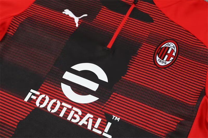 2024/2025 AC Milan Half-Pull Training Wear Red Football Shirt Kids Size