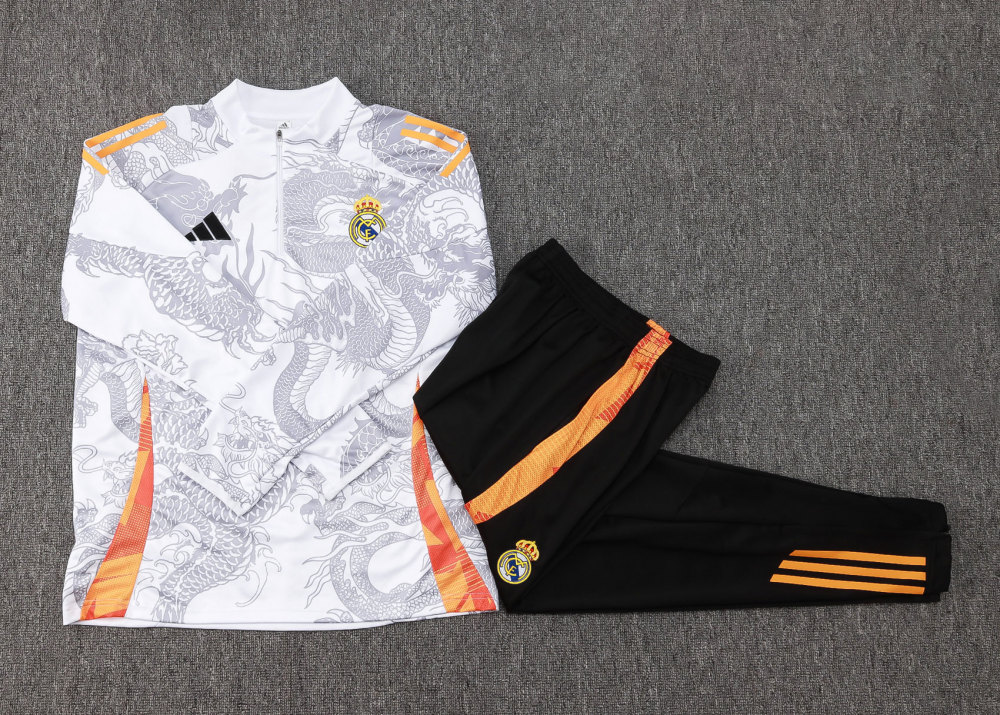2024/2025 Real Madrid Half-Pull Training Wear White Football Shirt Kids Size