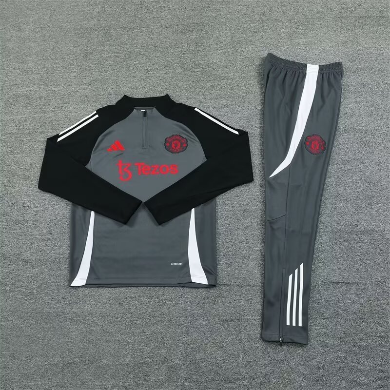 2024/2025 Manchester United Half-Pull Training Wear Dark Gray Football Shirt Kids Size