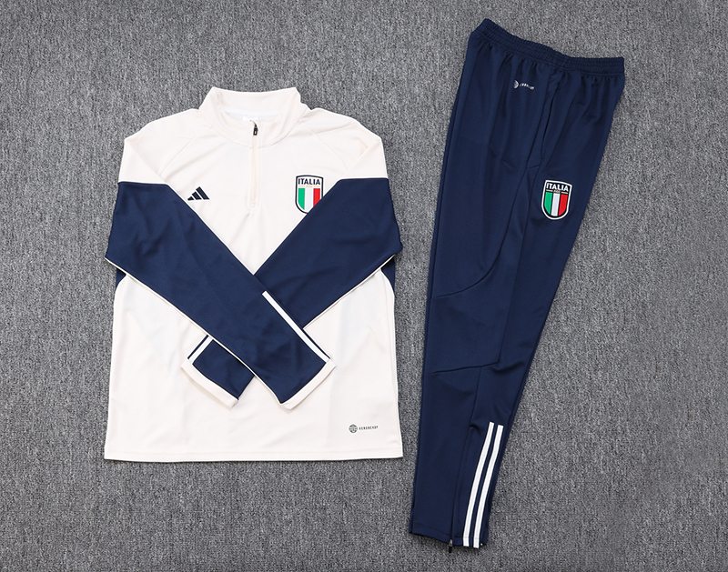 2023 Italy Half-Pull Training Suit Off White Football Shirt 1:1 Thai Quality Set