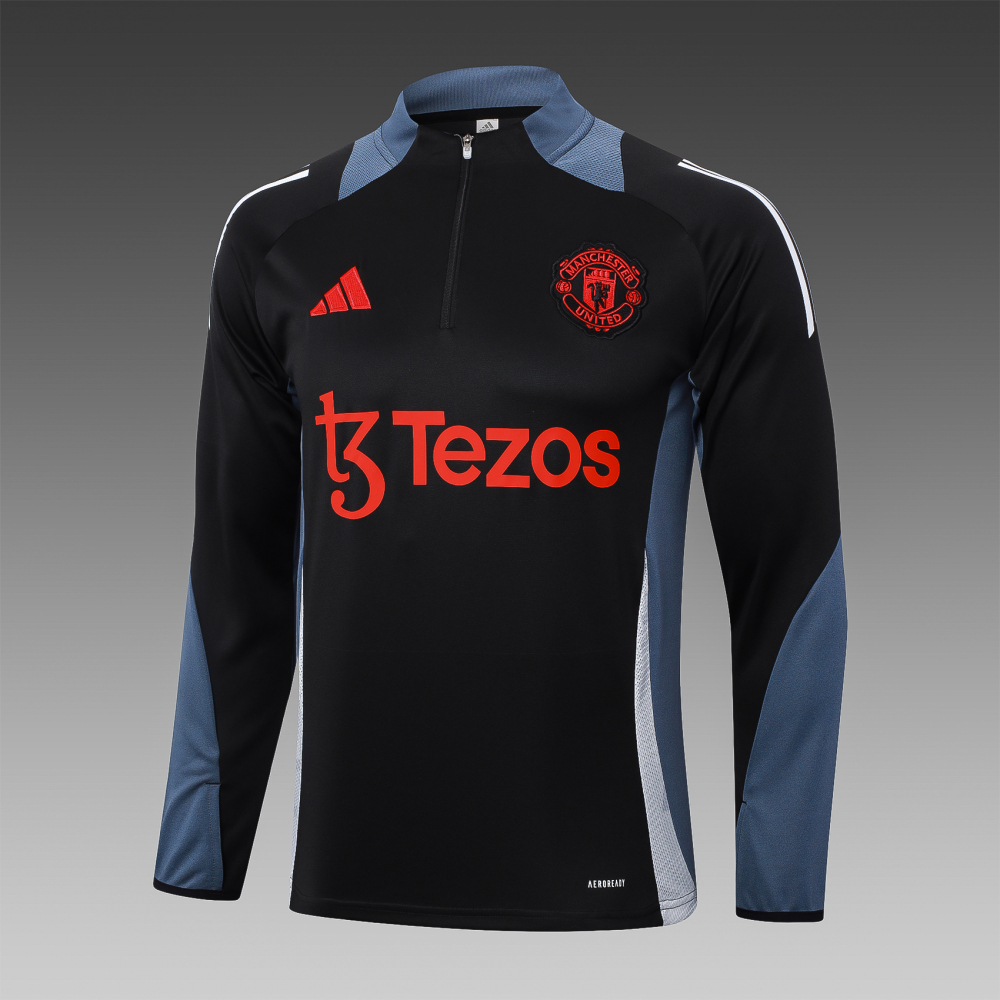 2024/2025 Manchester United Half-Pull Training Wear Black Football Shirt Kids Size