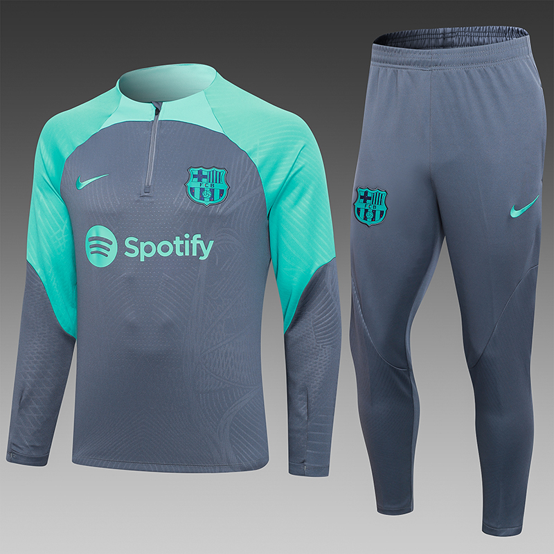 2023/2024 Barcelona Half-Pull Training Suit Grey Football Shirt 1:1 Thai Quality Set