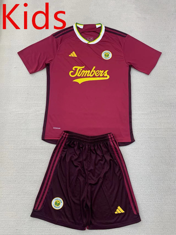 2024-2025 Portland Timbers 2nd Away Red Kids/Youth Soccer Uniform-AY