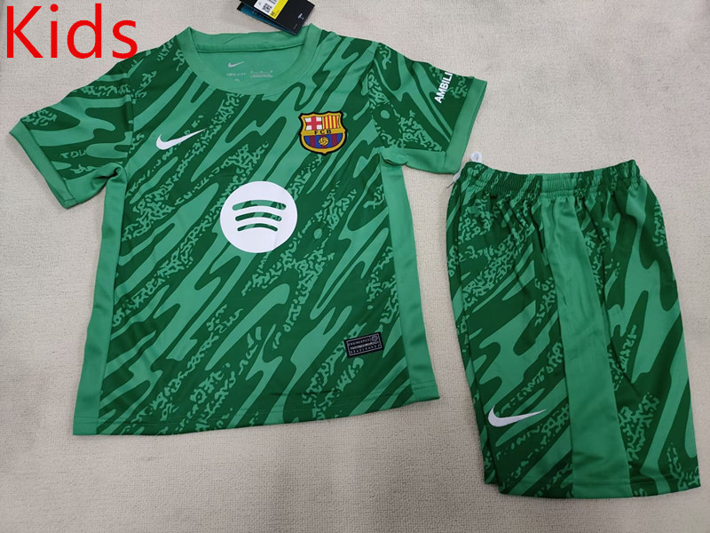 2024-2025 Barcelona Goalkeeper Green Kid/Youth Soccer Uniform-507
