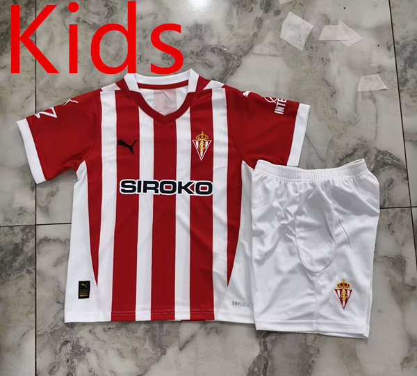 2024-2025 Sporting de Gijón Home Red&White Kid/Youth Soccer Uniform-4193