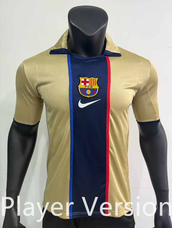 Player Retro Version 2001-2002 Barcelona Away Golden Thailand Soccer Jersey AAA-1959