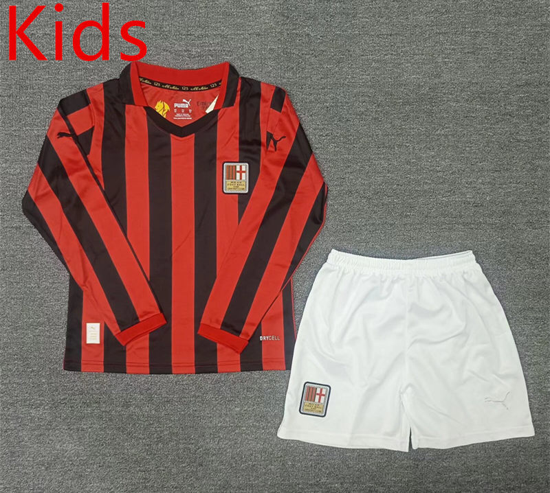 125th Anniversary Edition AC Milan Home Red&Black LS Kids/Youth Soccer Uniform-2353