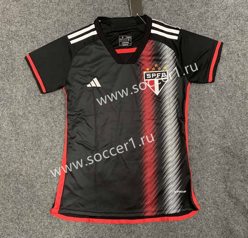 2023-2024 Sao Paulo Futebol 2nd Away Red&Black Thailand Women Soccer Jersey AAA-GB