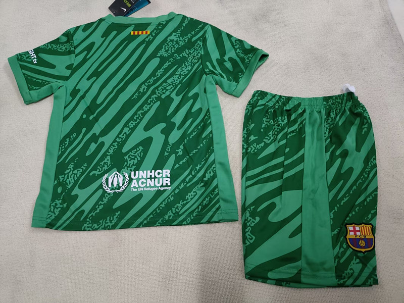 2024-2025 Barcelona Goalkeeper Green Kid/Youth Soccer Uniform-507