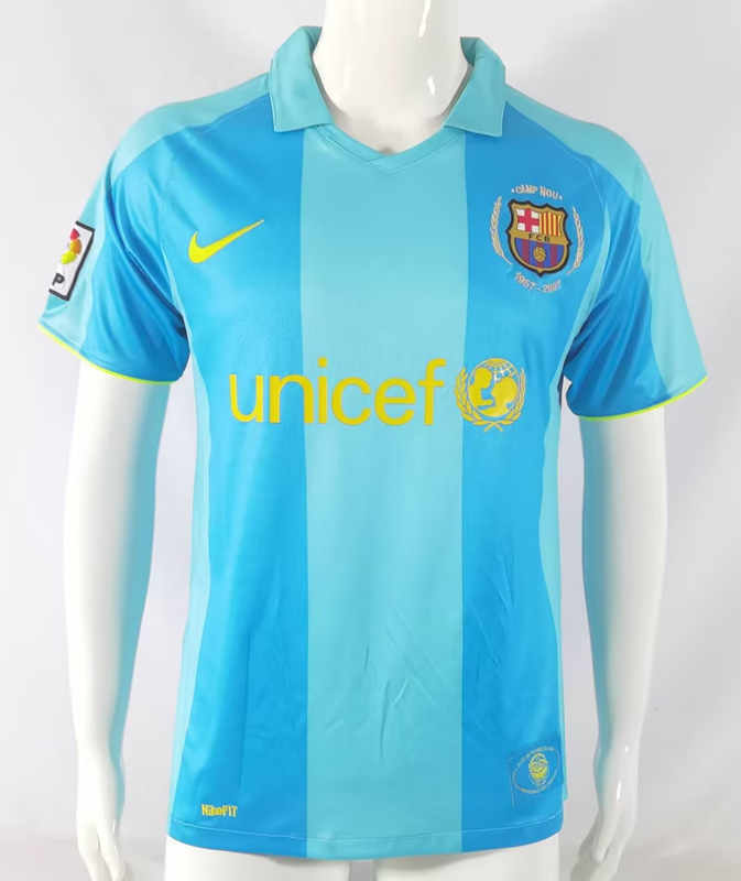 Retro Version 2007-2008 Barcelona Away Blue Thailand Soccer Jersey AAA-503