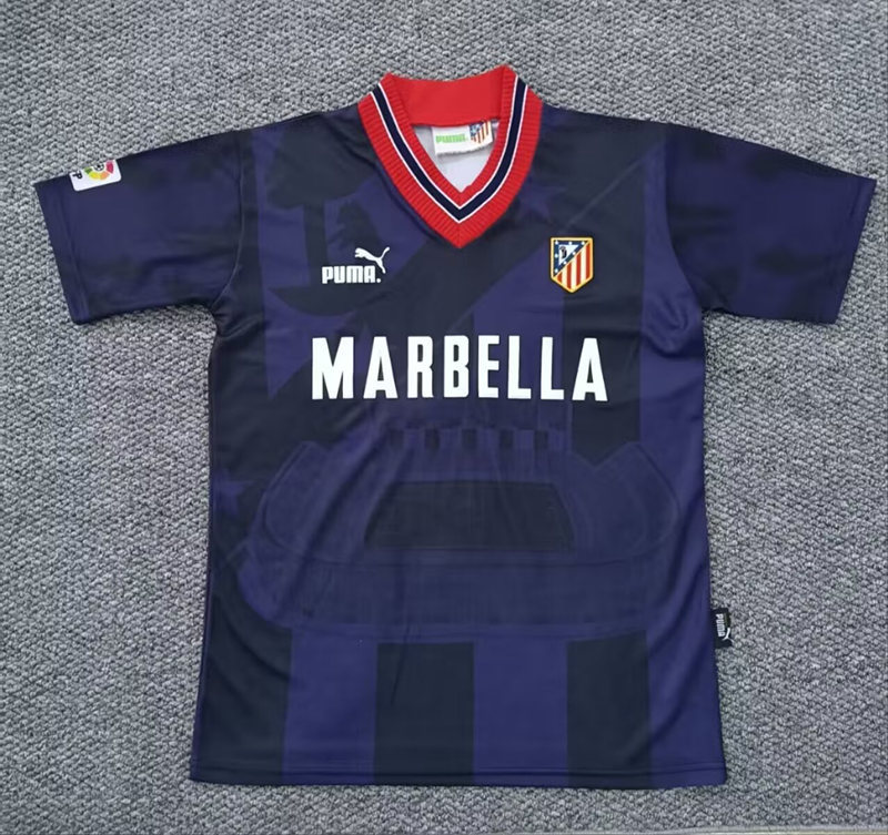 Retro Version 1995-1996 Atletico Madrid 2nd Away Royal Blue Thailand Soccer Jersey AAA-0141
