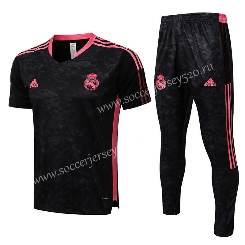 2021-2022 Real Madrid Black(Ink Jet）Short-sleeved Thailand Soccer Tracksuit-815