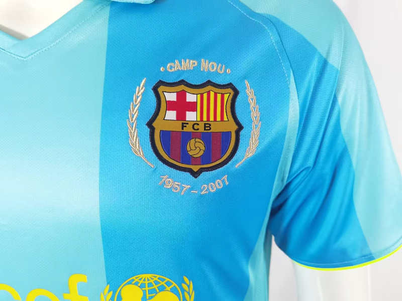 Retro Version 2007-2008 Barcelona Away Blue Thailand Soccer Jersey AAA-503