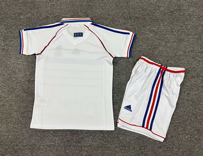 Retro Version 1998 France Away White Training Kids/Youth Soccer Uniform-7809