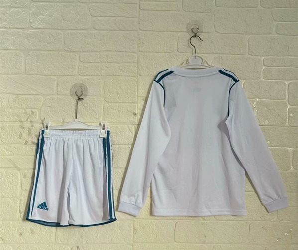 Retro Version 2017-2018 Real Madrid Home White LS Kids/Youth Soccer Uniform-2483