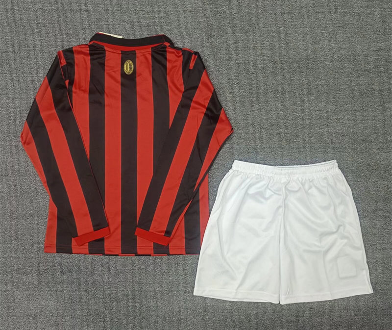 125th Anniversary Edition AC Milan Home Red&Black LS Kids/Youth Soccer Uniform-2353