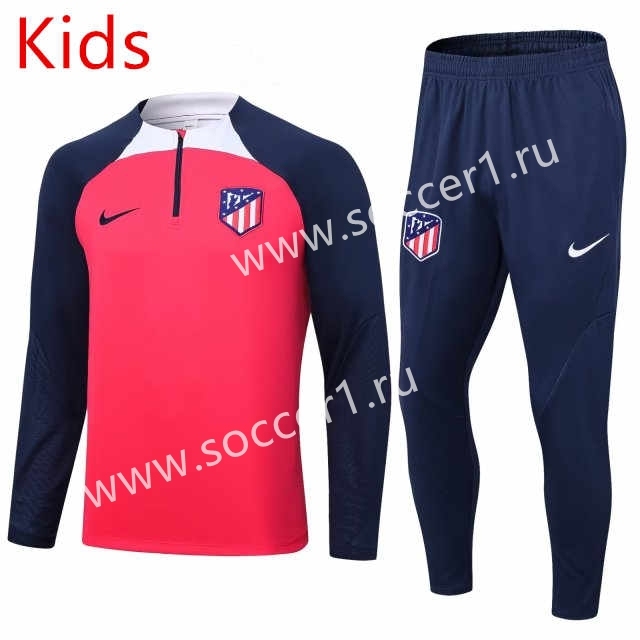 2023-2024 Atletico Madrid Pink Kids/Youth Soccer Tracksuit -411