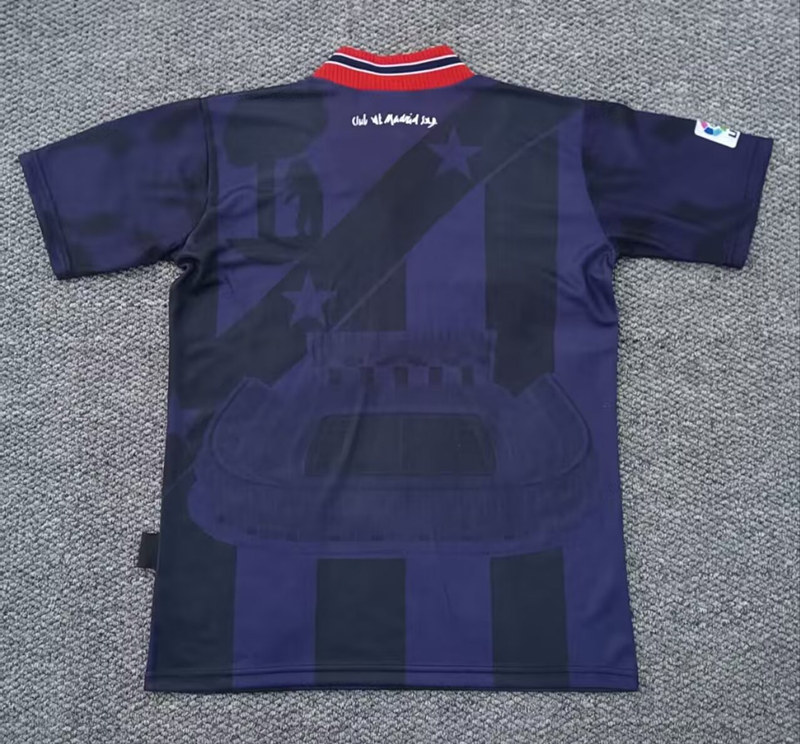 Retro Version 1995-1996 Atletico Madrid 2nd Away Royal Blue Thailand Soccer Jersey AAA-0141