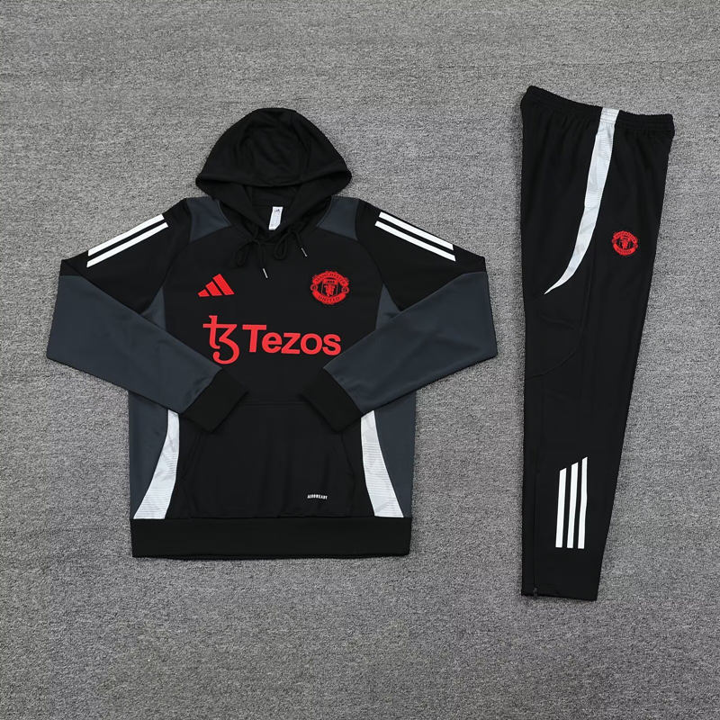 2024-2025 Manchester United Black&Gray Thailand Soccer Tracksuit With Hat-418