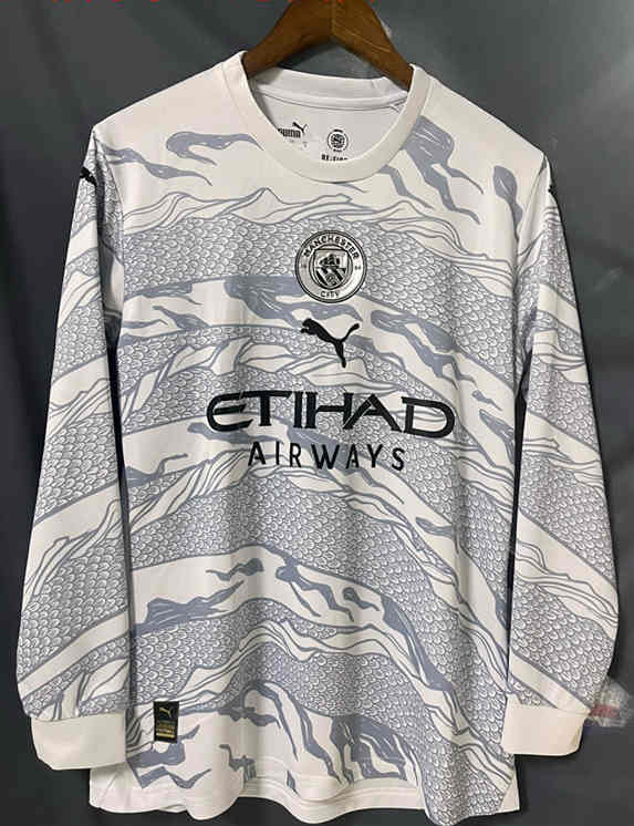 2024-2025 Manchester City Gray&White LS Thailand Soccer Jersey AAA-9171