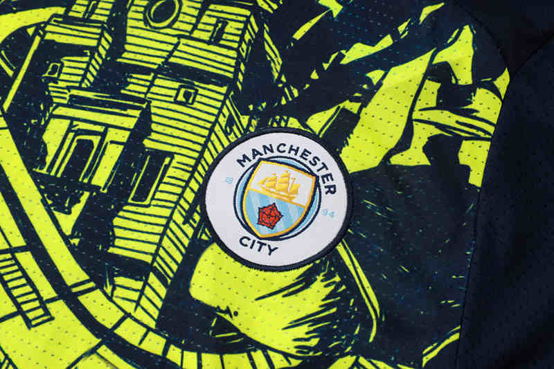 24-25 Manchester City Black&Green Short-sleeved Thailand Soccer Tracksuit-815