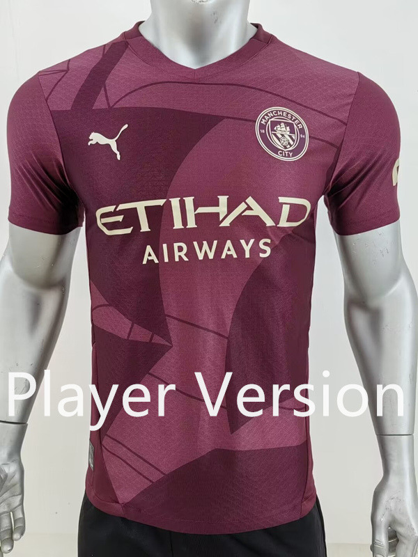 Player Version 2024-2025 Manchester City 2nd Away Dark Red Thailand Soccer Jersey AAA-7959