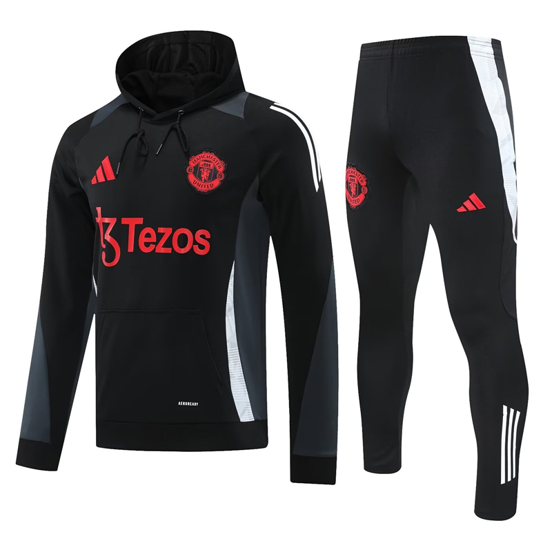 2024-2025 Manchester United Black&Gray Thailand Soccer Tracksuit With Hat-418