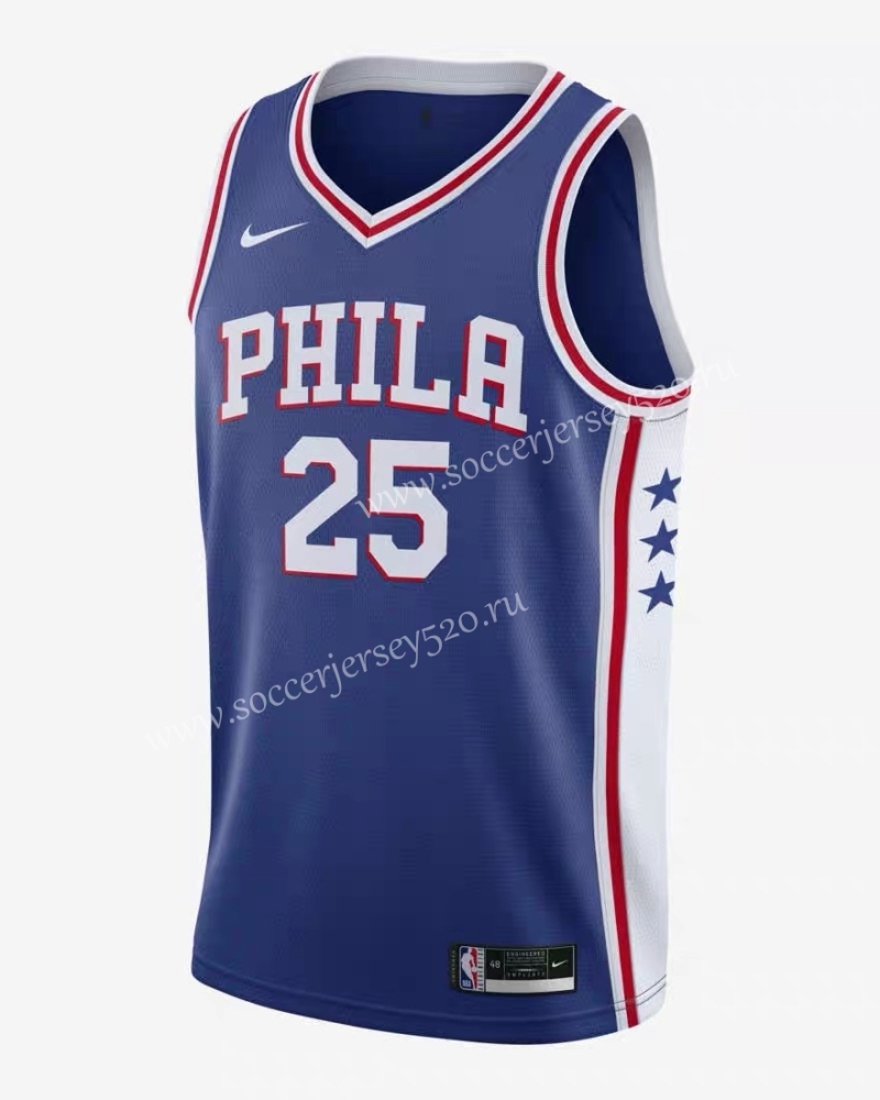 2021-2022 Philadelphia 76ers V-collar Blue #25 NBA Jersey-311