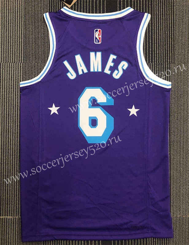 City Edition 21-22 75th Anniversary Los Angeles Lakers Purple #6 NBA Jersey-311