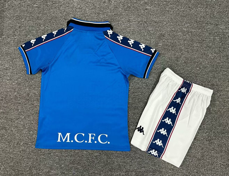 Retro Version 97-98 Manchester City Home Blue Kids/Youth Soccer Uniform-7809