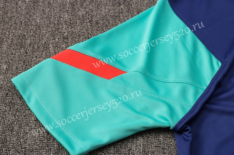 2021-2022 Barcelona Camouflage Blue (Green Sleeved) Short-sleeved Thailand Soccer Tracksuit Uniform-815
