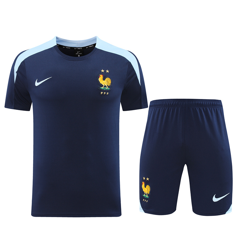 2024-2025 France Royal Blue Short-sleeved Thailand Soccer Tracksuit Uniform-LH