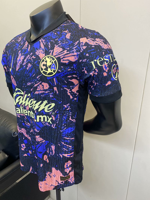 (S-3XL) Player Version 2024-2025 Club America 2nd Away Pink&Blue Thailand Soccer Jersey AAA-5698