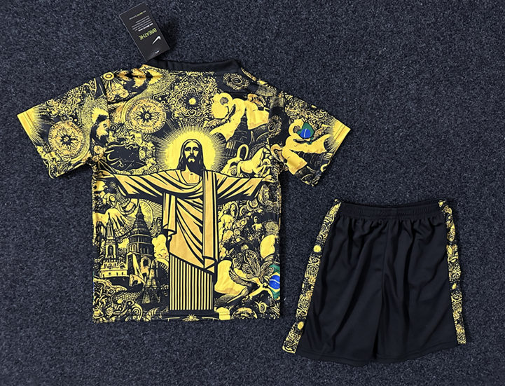 2024-2025 Jesus Version Brazil Gold Color Kid/Youth Soccer Uniform-GB