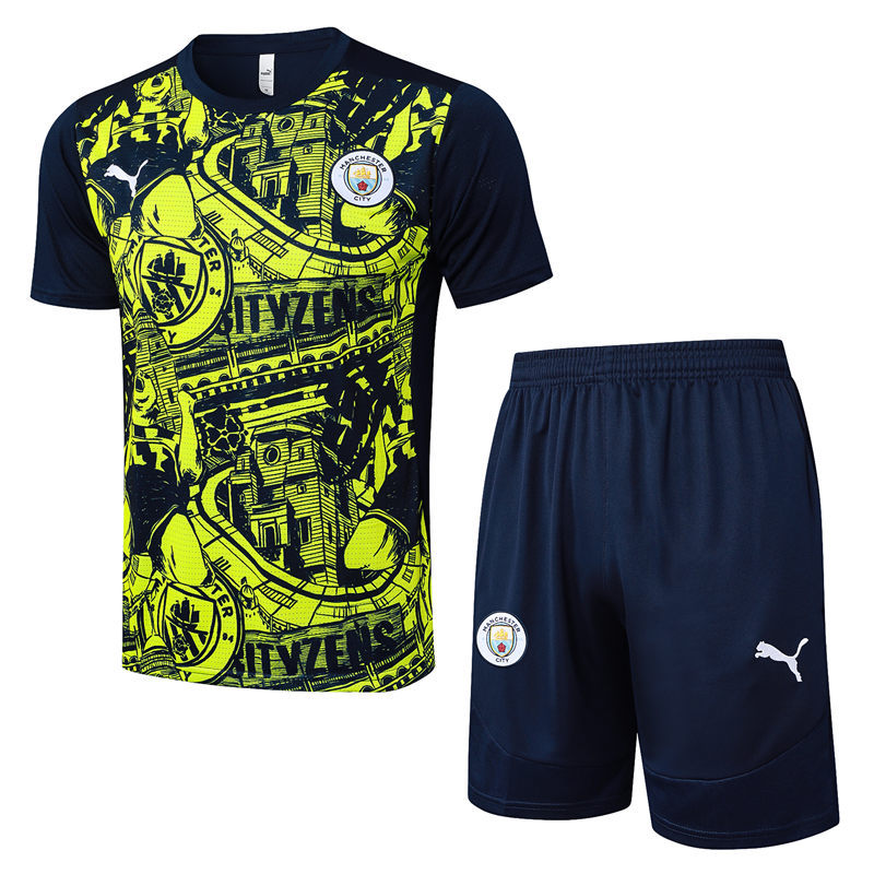 24-25 Manchester City Black&Green Short-sleeved Thailand Soccer Tracksuit-815