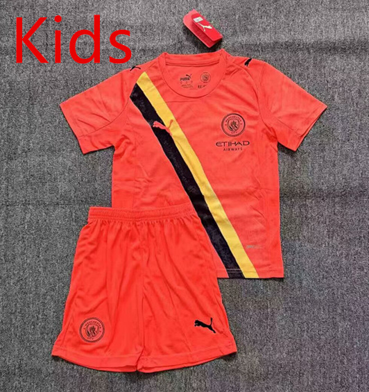 2025-26 Manchester City Goalkeeper Orange Kid/Youth Soccer Uniform-2483