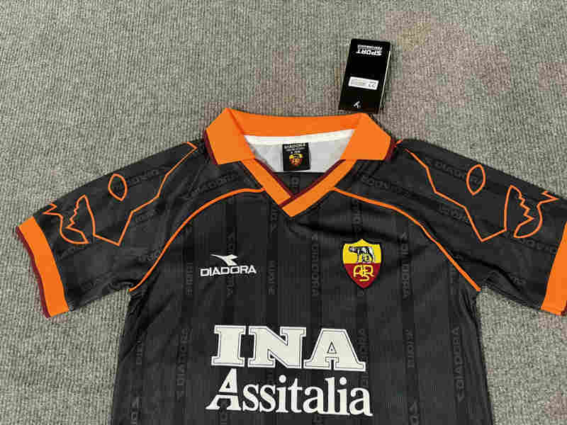 Retro Version 99-00 Roma Away Black Kids/Youth Soccer Uniform-6748
