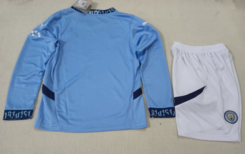 2024-2025 Manchester City Home Blue LS Kid/Youth Soccer Uniform-507