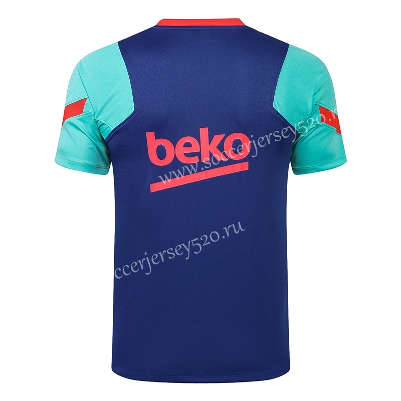 2021-2022 Barcelona Camouflage Blue (Green Sleeved) Short-sleeved Thailand Soccer Tracksuit Uniform-815