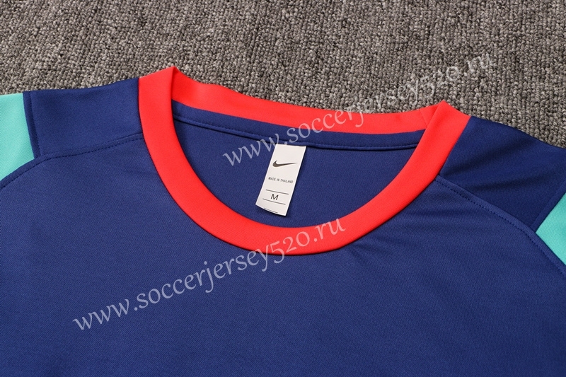 2021-2022 Barcelona Camouflage Blue (Green Sleeved) Short-sleeved Thailand Soccer Tracksuit Uniform-815