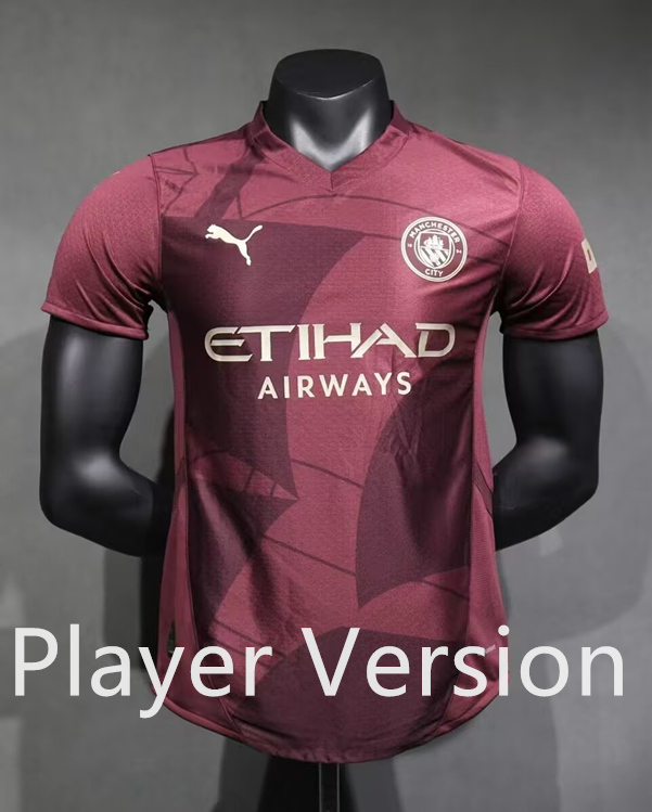 (S-3XL) Player Version 2024-2025 Manchester City 2nd Away Dark Red Thailand Soccer Jersey AAA-518